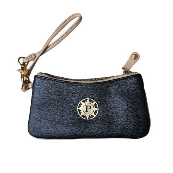 Parazul Wristlet Black with Tan. Gold Hardware Blue interior - Picture 1 of 6